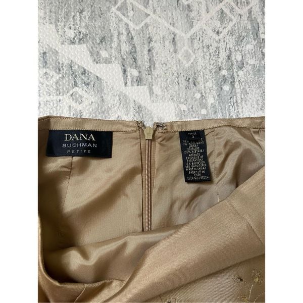 Amazing Dana Buchman 100% Silk Knee-length Skirt Tan Flower embroidered Size Petite 2 hNQLMQGyf hot sale