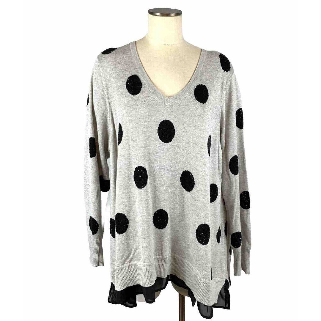 Promotions  THE LIMITED Mist Gray V-neck Dot Embellished Pullover Sweater 3X MRSP $119 prhlgsZsl on sale