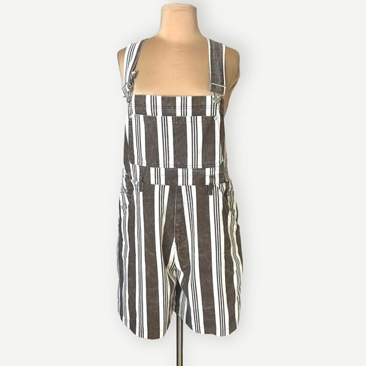 Great Vintage 90s Denim Overalls Large Striped Retro Short Cotton Brown White Trend LQ1y30LmA all for you
