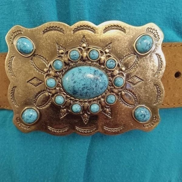 Gorgeous Faded Glory Boho Style Leather Belt With Turquoise Accented Silver Buckle. oHwKNSzwH Everyday Low Prices