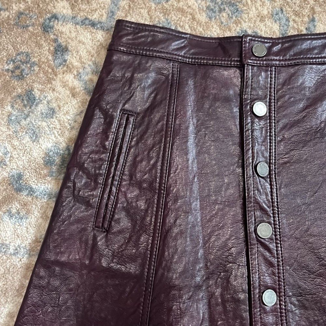 Special offer  BLANK NYC Burgundy Vegan Faux Leather Snap Front Skirt, Size 24 (XS) PlenS5E07 Great