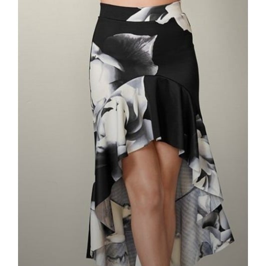 Affordable Venus Black & White Floral High-Low Skirt ME