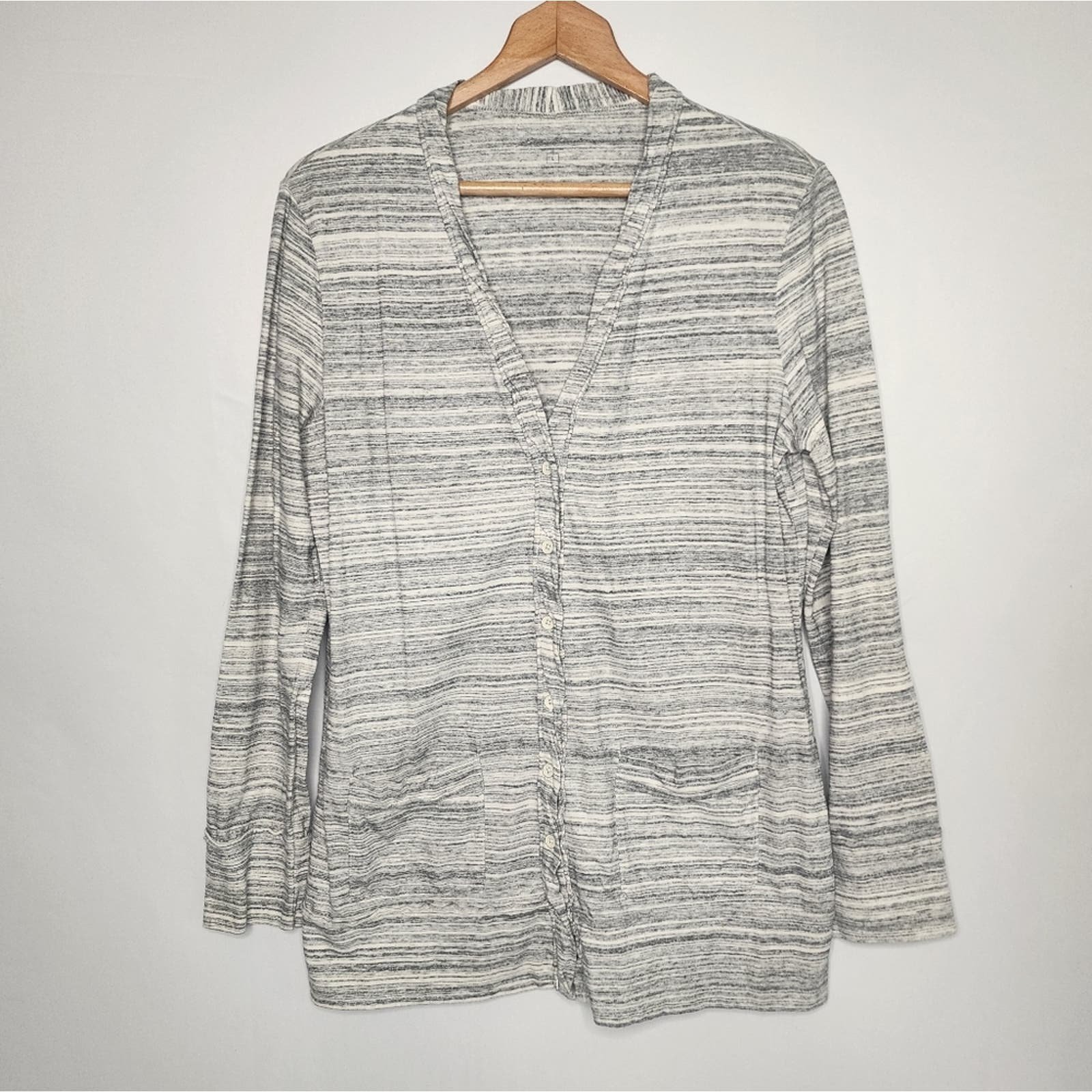 good price Eddie Bauer Gray Striped Cotton Cardigan Women´s Size Large m9jBSOho7 Outlet Store