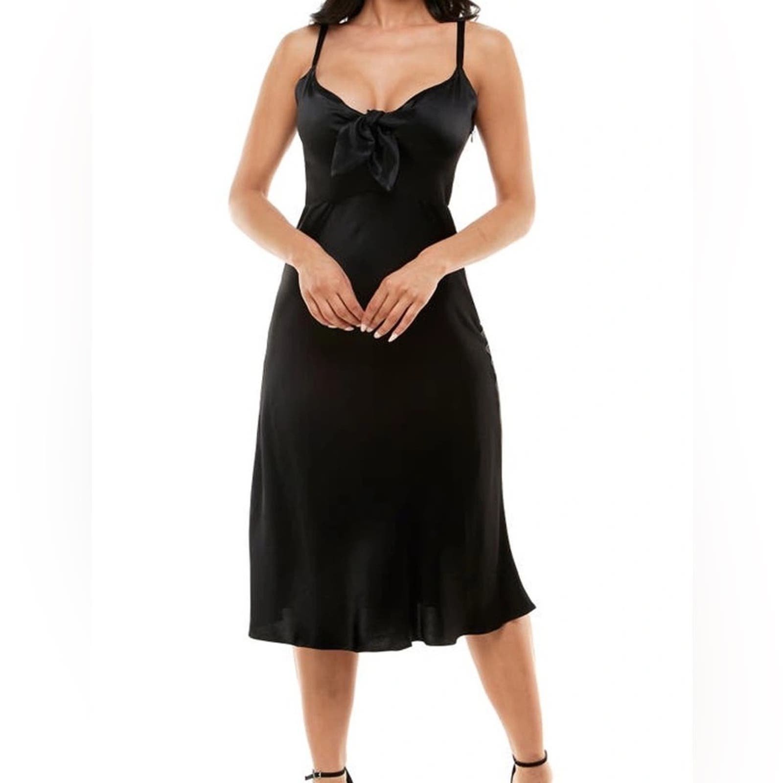 where to buy  Socialite Satin Tie Front Midi Cocktail Dress in Black XS Ic9FkX1NG Hot Sale