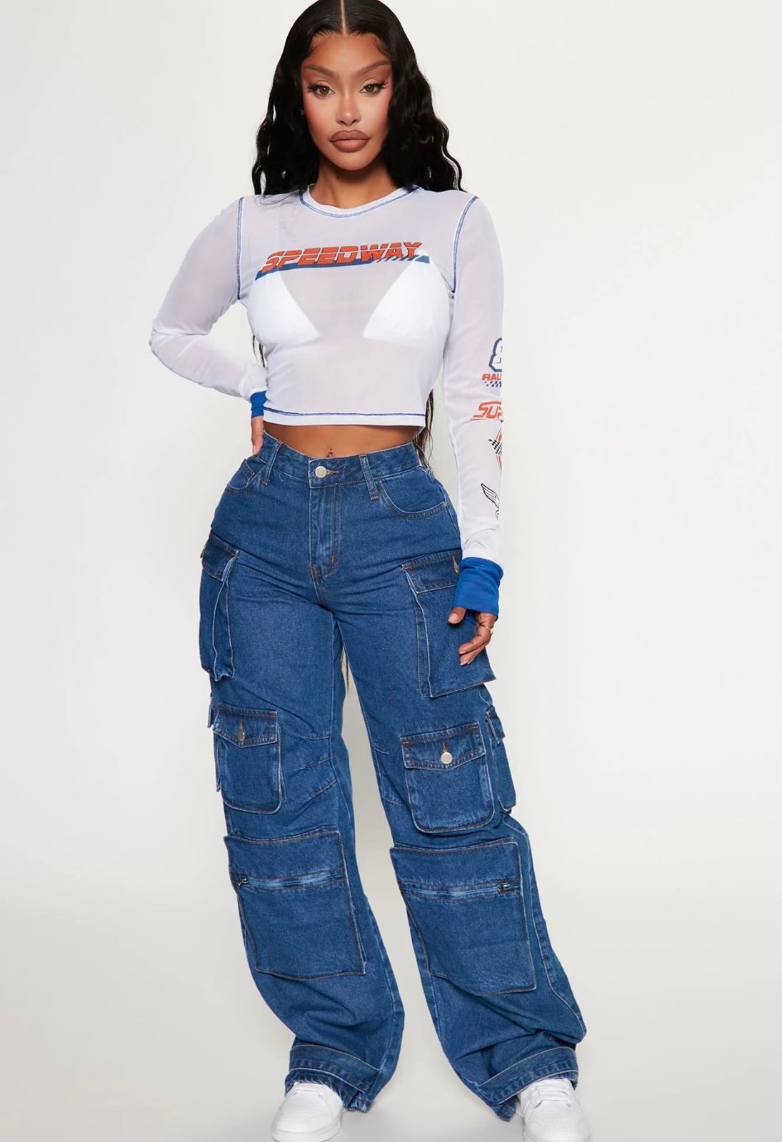 Buy Fashion Nova Billie Low Slung Cargo Jeans - Medium 