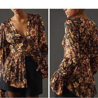 the Lowest price NWT Anthropologie Deep-V Floral Tunic,