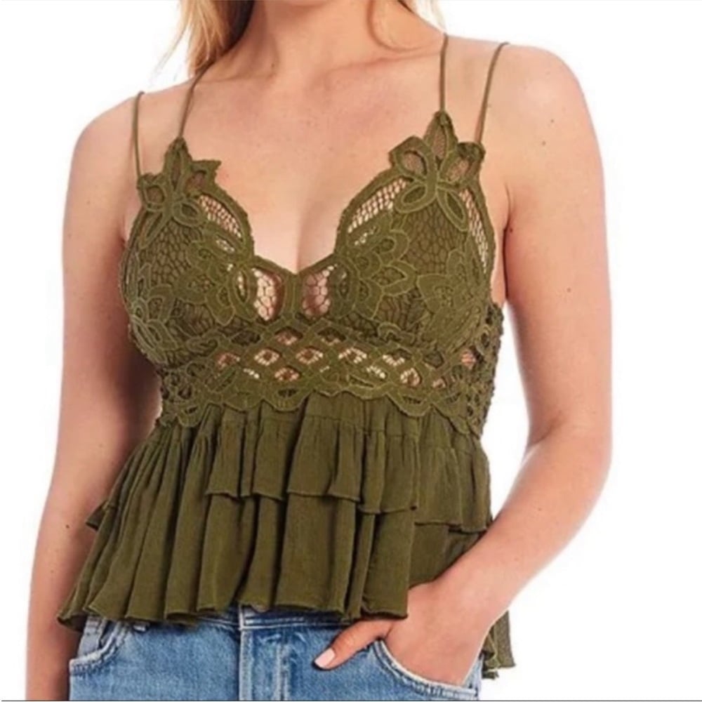 Amazing NWT Free People Womens medium olive sparrow green Adella lace cross strap Cami KzImPqftV just buy it