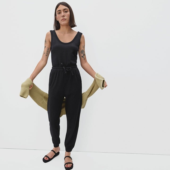 good price Everlane The French Terry Jumpsuit Sleeveless Drawstring Pockets Black XS NukZ9PYbL for sale
