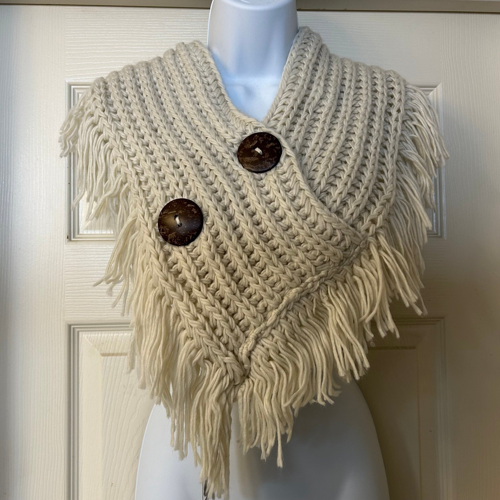 save up to 70% Ivory Tassel Shawl with Button accents H