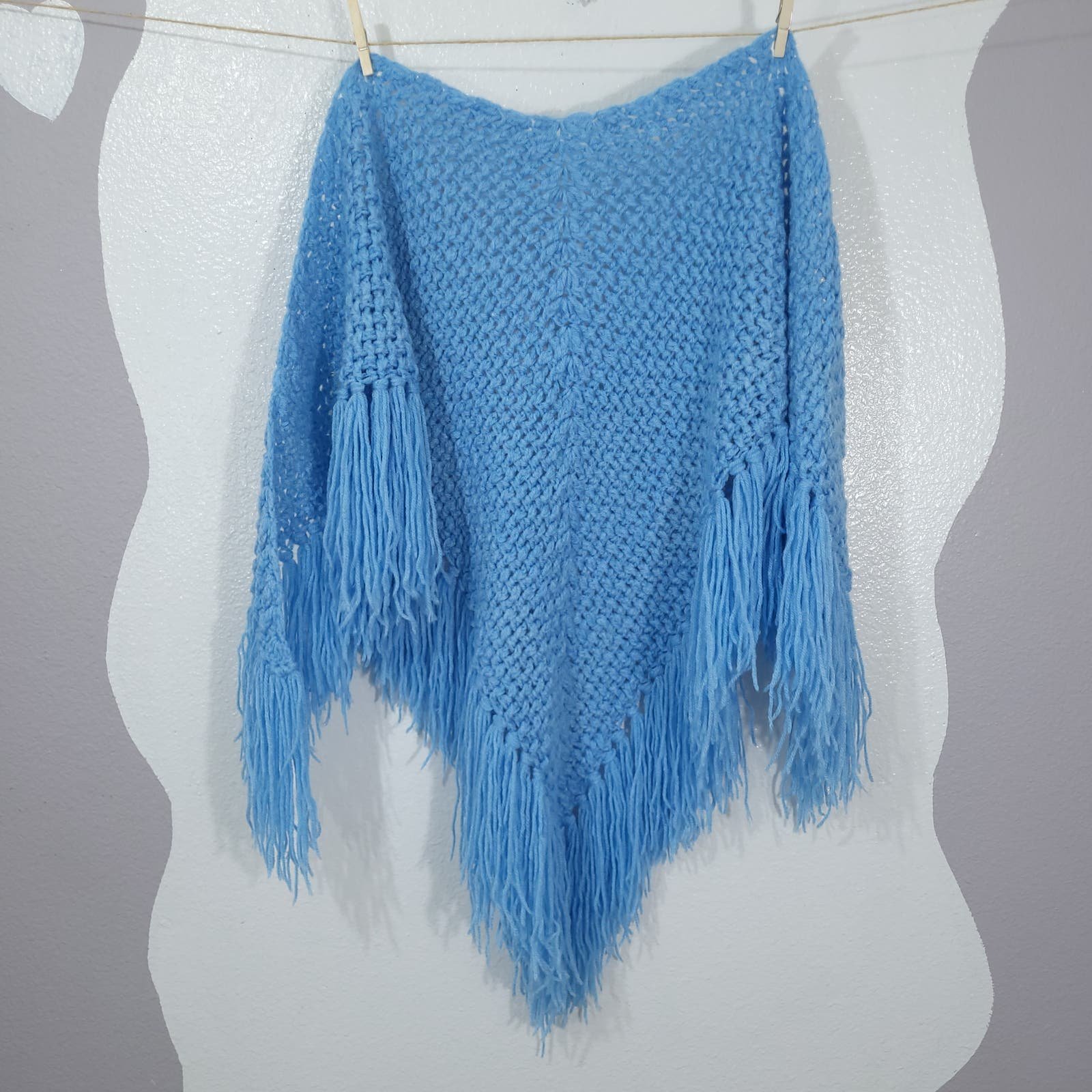 Stylish Vintage Crochet Shawl Womens OS Knit Poncho Wra