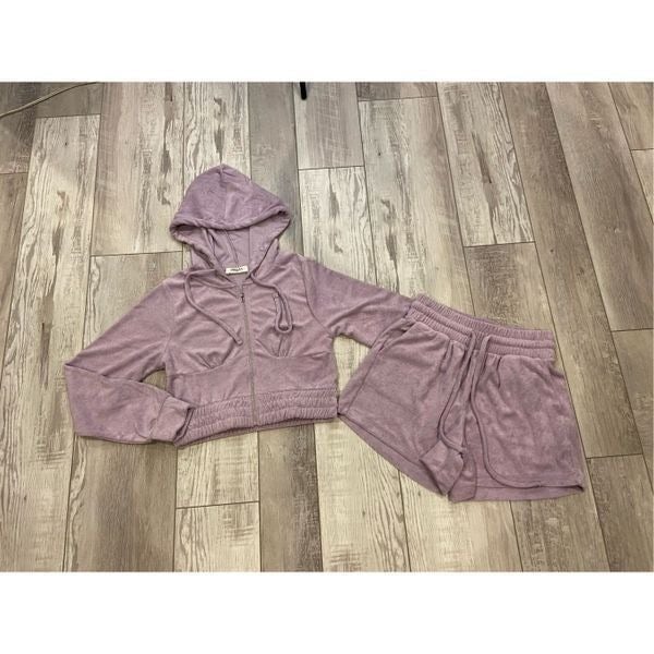 Simple Zenana purple/lavender zip up hoodie and short o