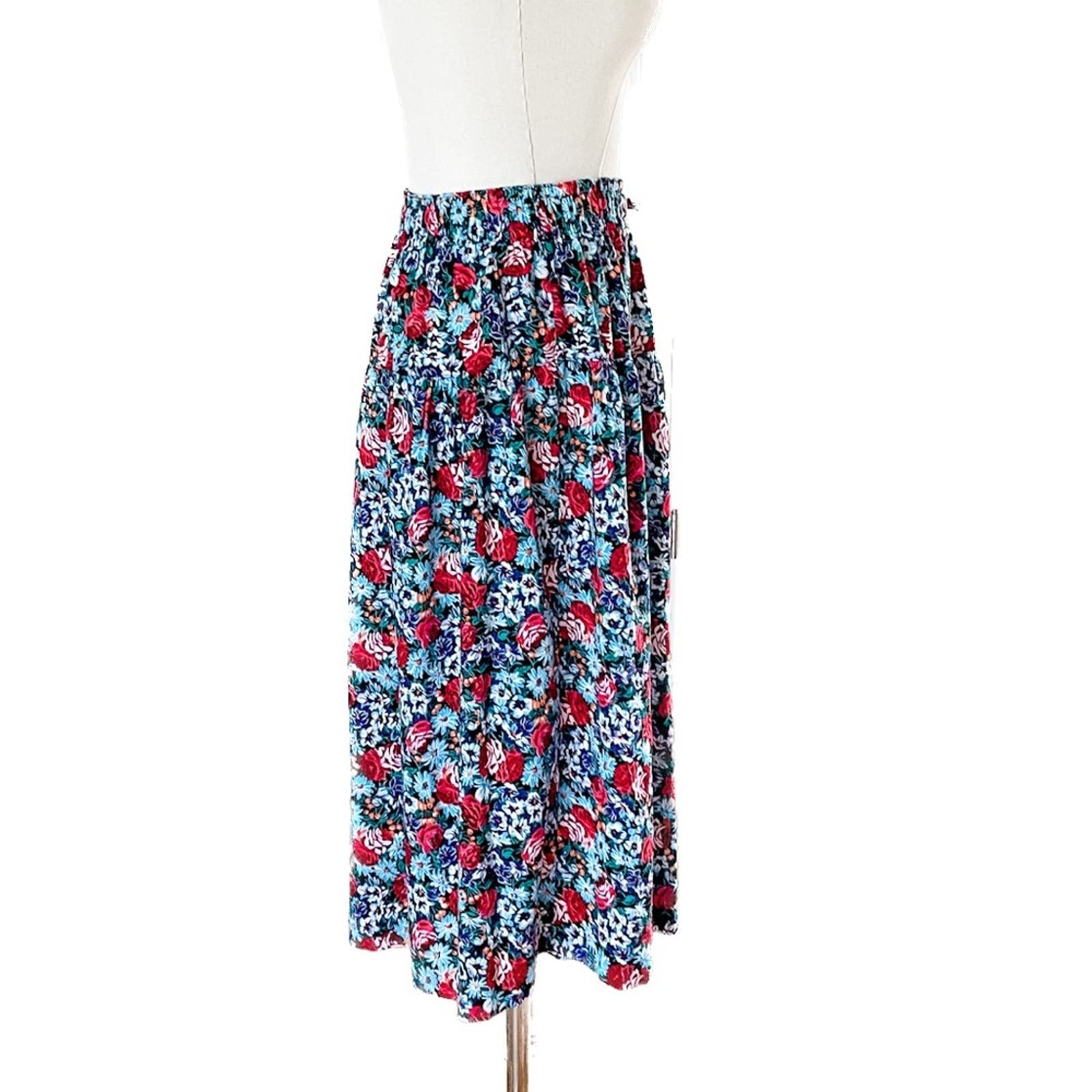 Classic Vintage 80s floral drop waist pull on midi skirt small - medium size S/M o0FAddXoZ Zero Profit 