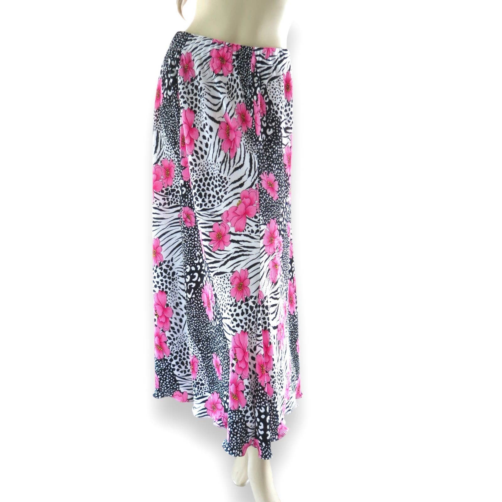 Popular Stretch Waist Pleated Floral Animal Maxi Skirt 
