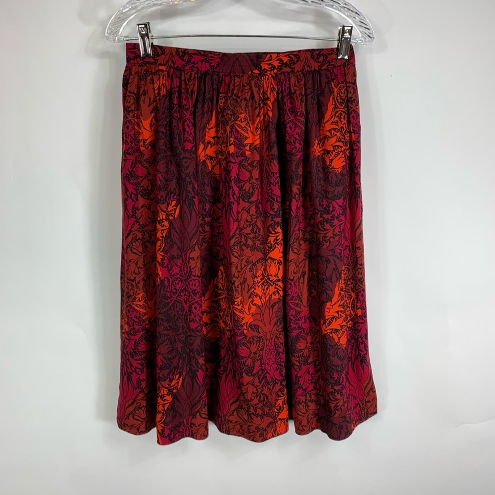 large selection Handmade Rayon Flowy Red Pattern Midi Skirt Small Iu8Ms6PVA Online Shop