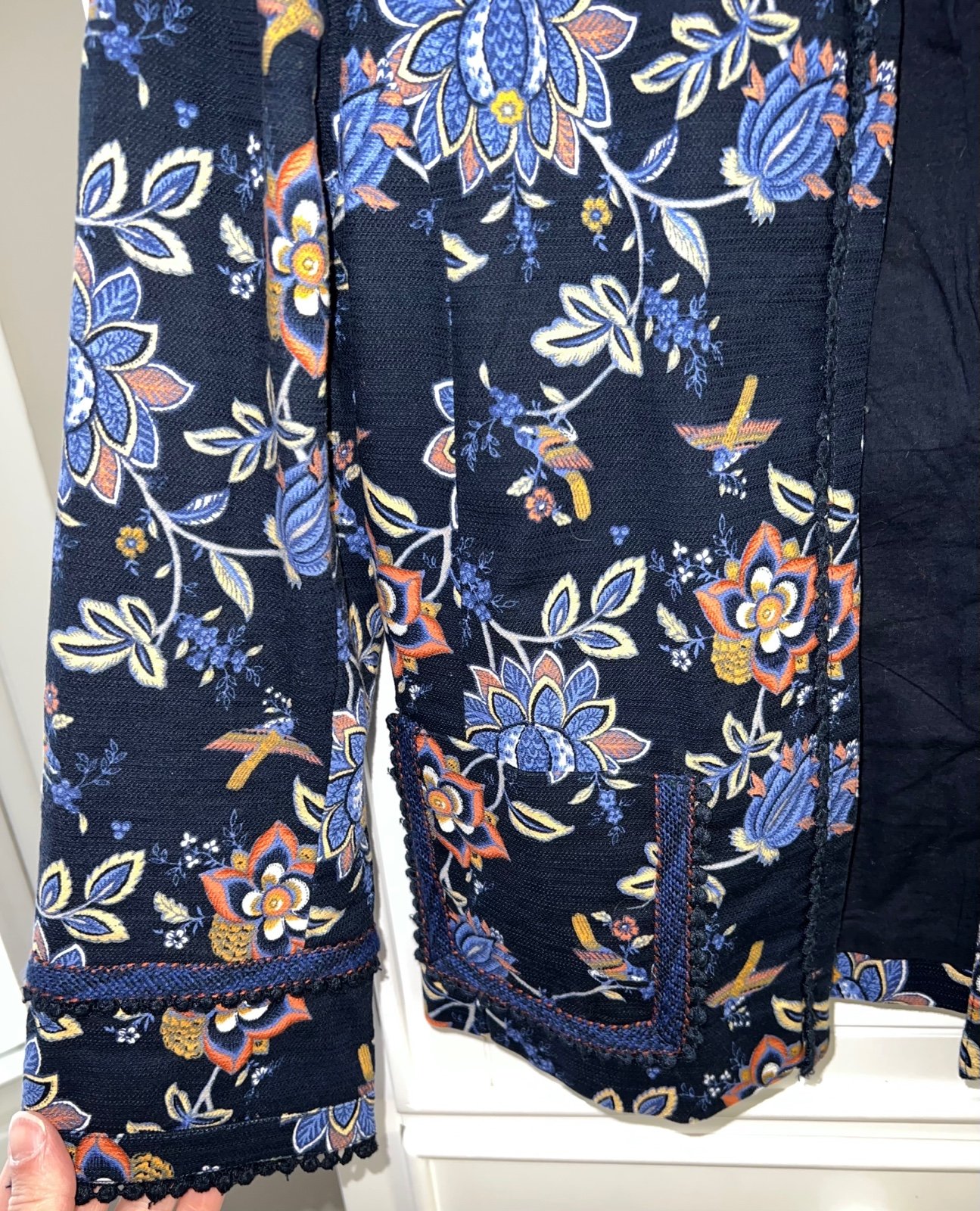 Elegant LOFT navy blue and orange floral print cotton blend blazer Size 8 eyelet trim LAItc2qxw best sale