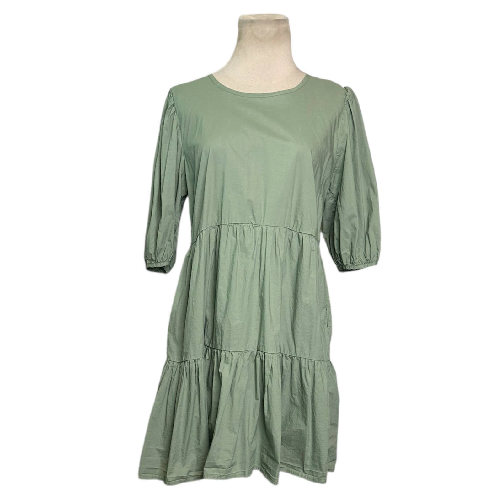 Exclusive know.one.cares green short puff sleeves tiered mini dress size Medium g4pOARiMa hot sale