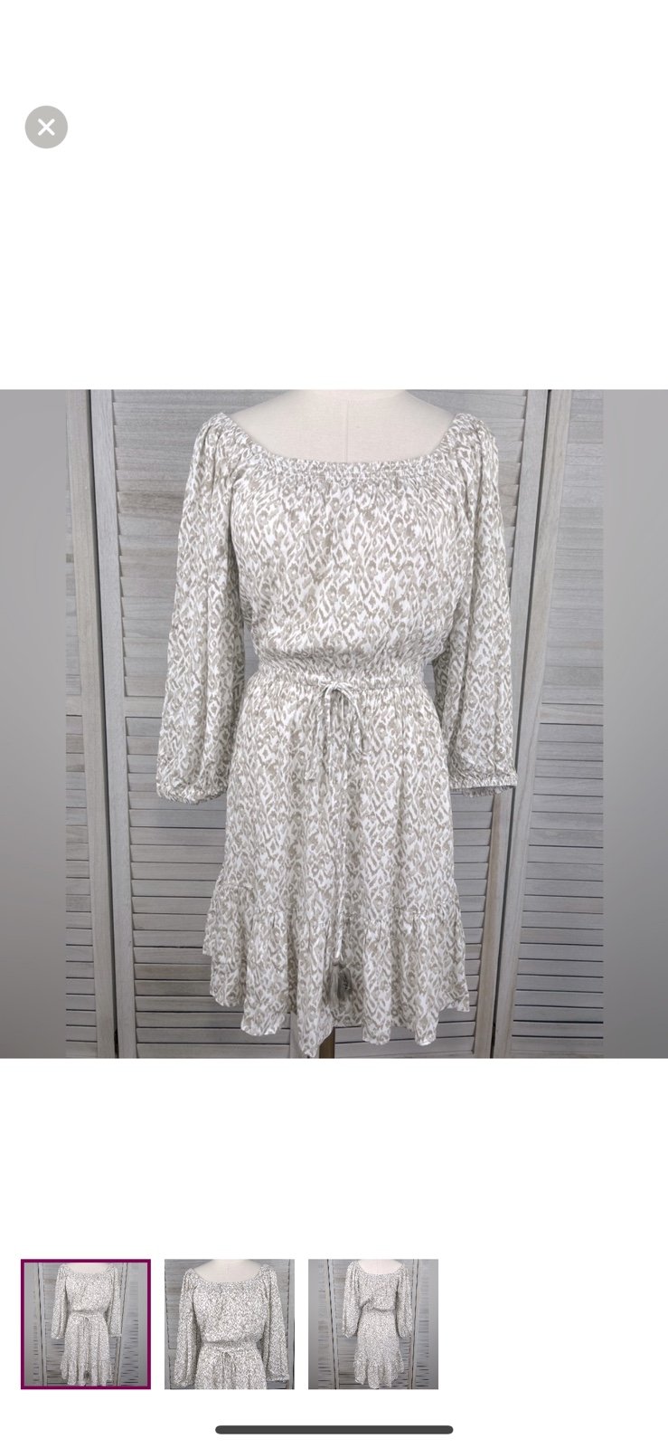 Fashion GENTLE FAWN Boho Off the Shoulder Midi Dress Tan/White Ikat-XS p42u6QX8g Store Online
