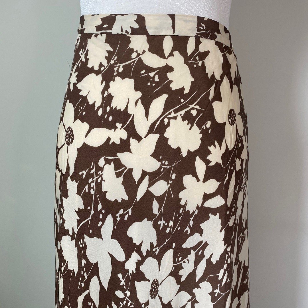 floor price Garden fairy boho floral flower brown cream tan silk skirt Kate Hill 2 XS petite L05E3vy8x online store