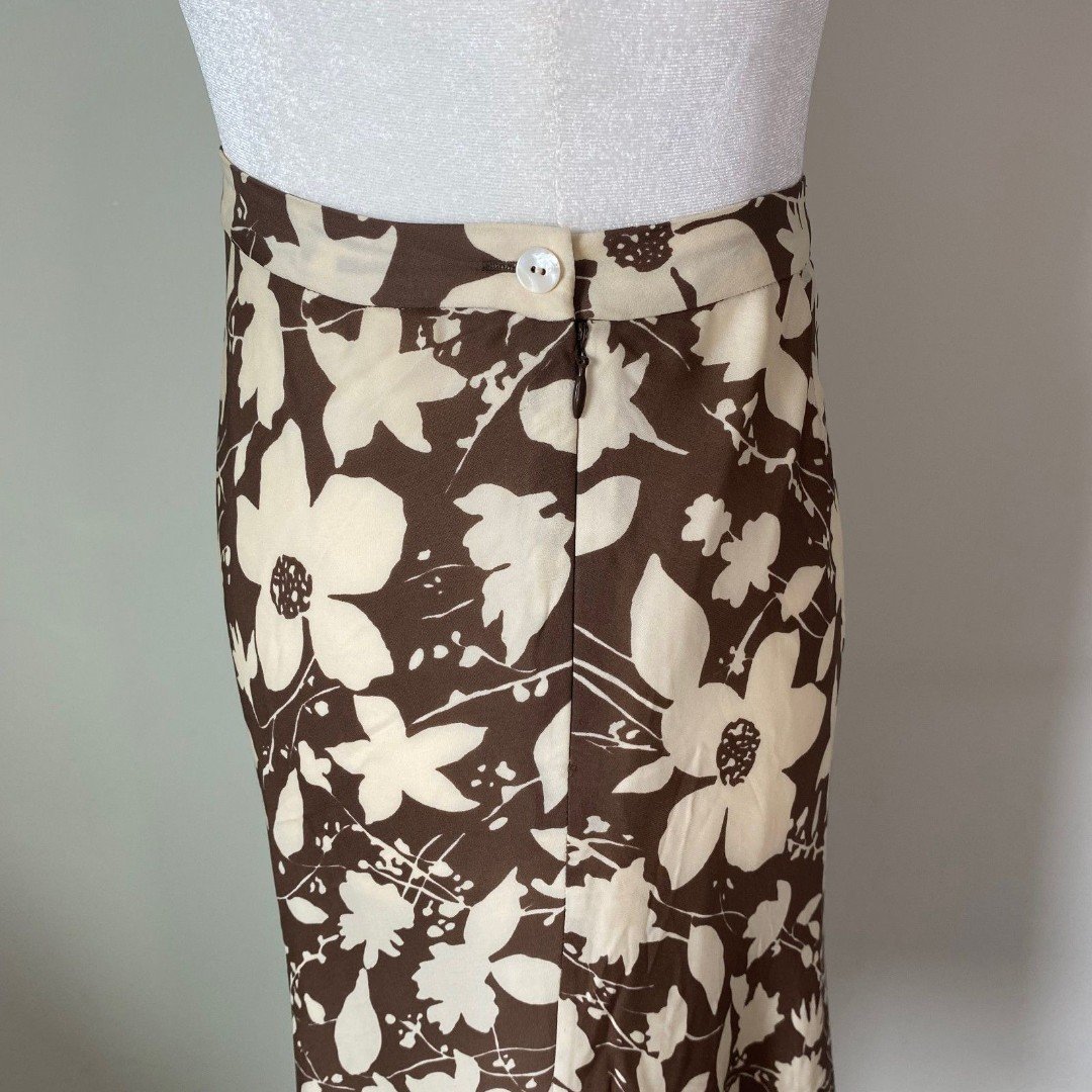 floor price Garden fairy boho floral flower brown cream tan silk skirt Kate Hill 2 XS petite L05E3vy8x online store