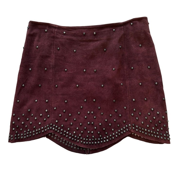 Cheap Free People Size 8 Maroon Burgundy Studded Scallo