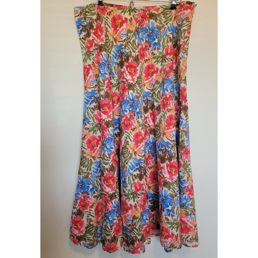 Latest  Christopher & Banks Womens Floral Linen Blend Midi Skirt A Line Flared Size 10 hCgSeZNCf Outlet Store