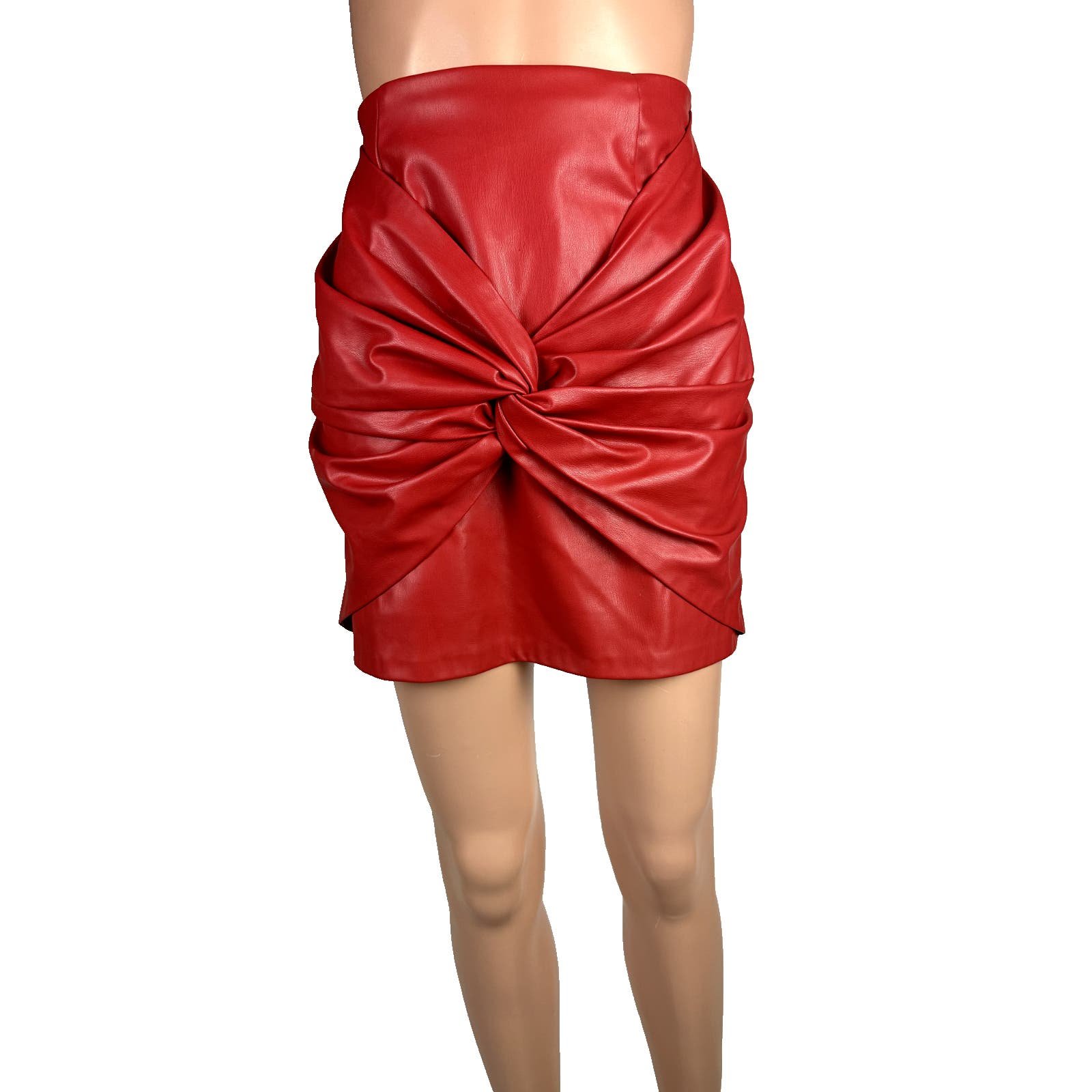 Cheap ZARA Size Large Faux Leather Knotted Front Mini Skirt Red New Without Tags IADSZlyLD Discount