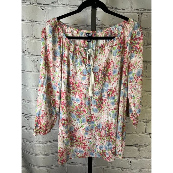 floor price EUC Chaps Floral Ruffle Blouse kcBNWnHgY Co