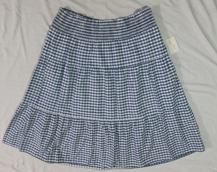 Perfect Women´s Blue Check Midi Tiered Elastic Waist Cotton Skirt Small NJkWomRNB Zero Profit 