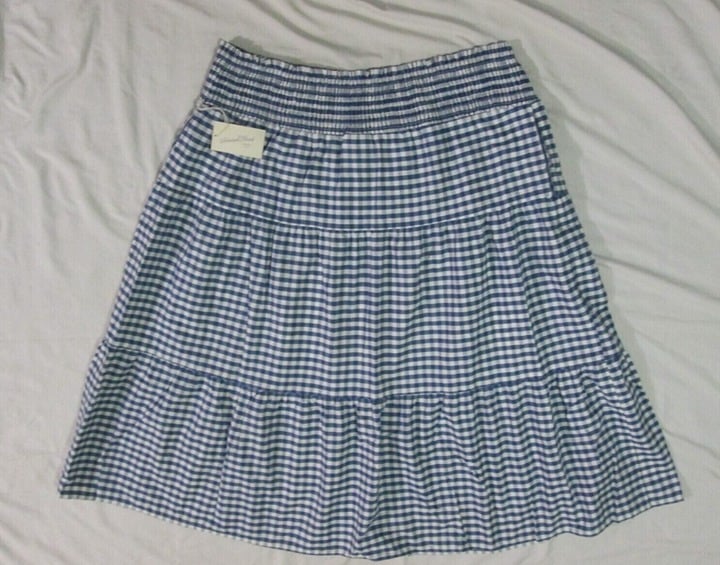 Perfect Women´s Blue Check Midi Tiered Elastic Waist Cotton Skirt Small NJkWomRNB Zero Profit 