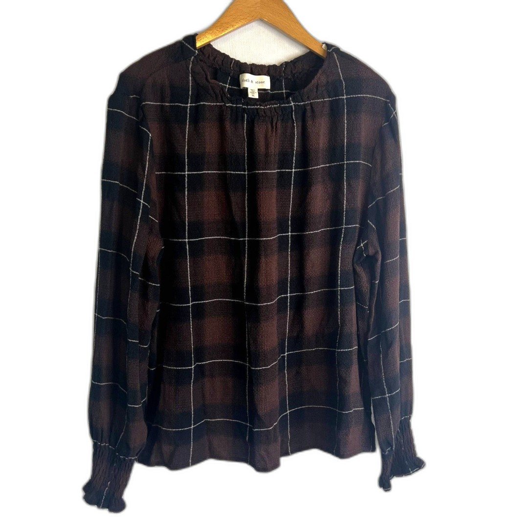 Promotions  Cloth & Stone Plaid Wide Neck Long Sleeve T