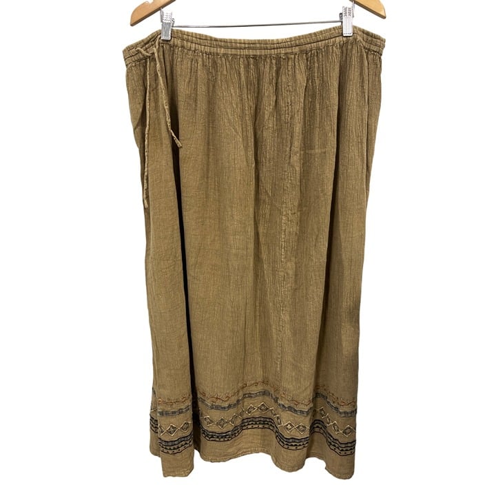 Custom Ann Mai Embroidered Skirt Women M Maxi Lagenlook Cotton Boho Hippie Yellow Green HboULHTdm Everyday Low Prices