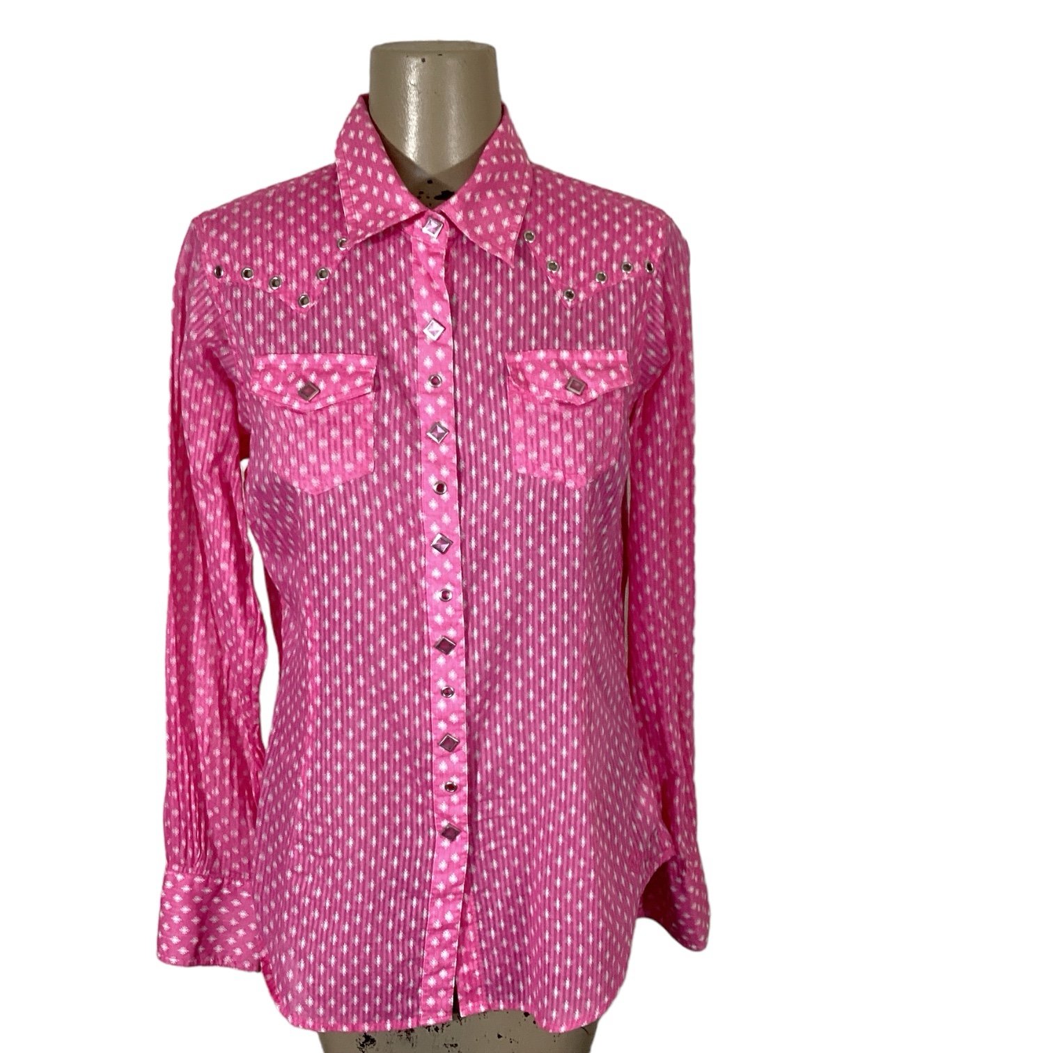 the Lowest price Ariat Pink Pearl Snap Western Rodeo Cowgirl All Over Print Sz M kT9Kb5ppo Fashion