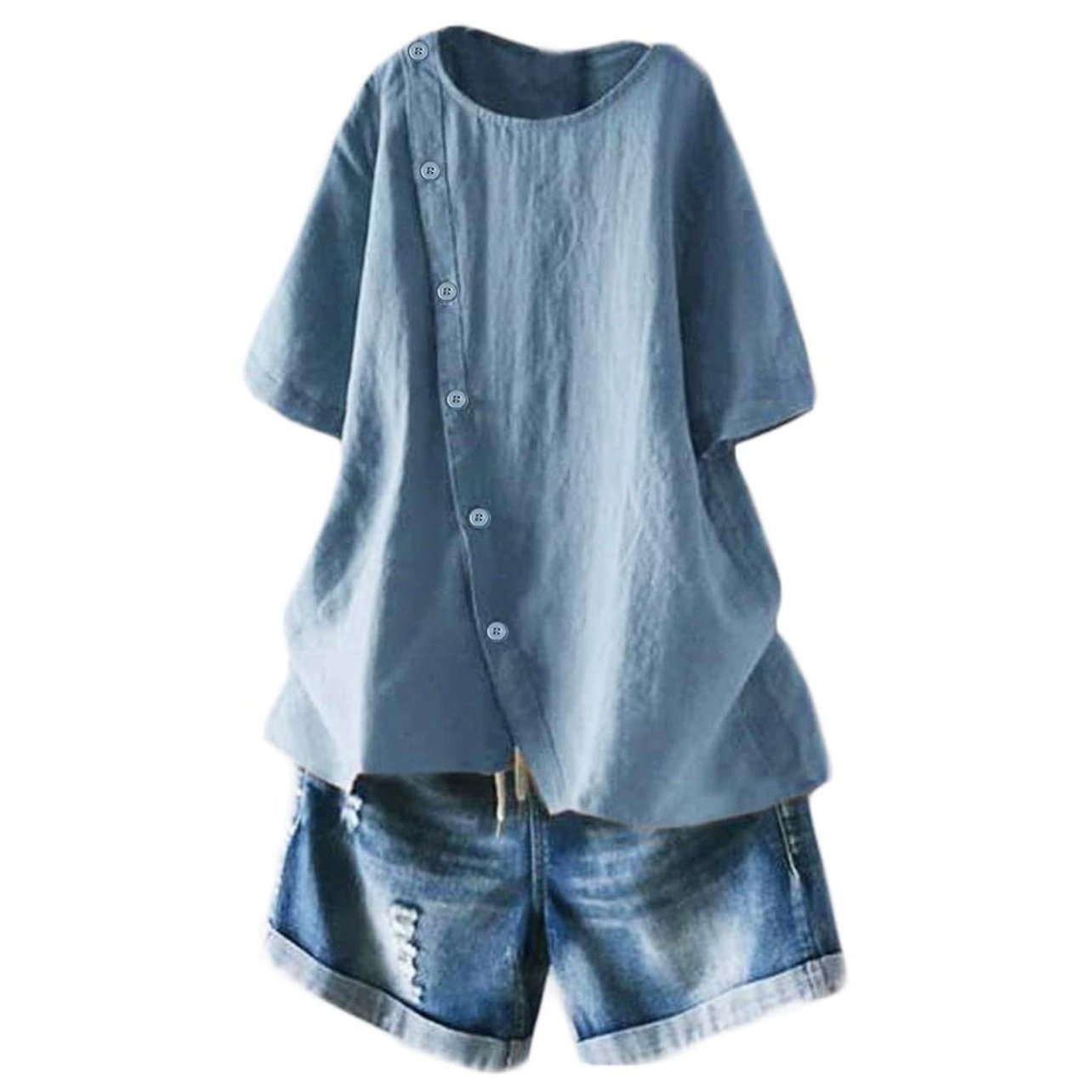 Cheap Women´s Linen Blouse Tunic Short Sleeve Shir