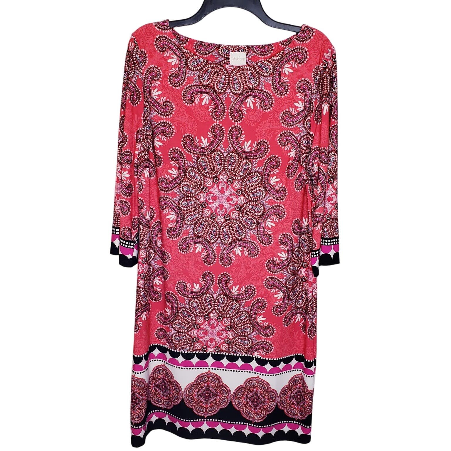 Buy CHICOS Women´s Size 2 Red & Black 3/4 Sleeve Paisley Shift Dress in VGUC PDyd8ZRse Online Exclusive