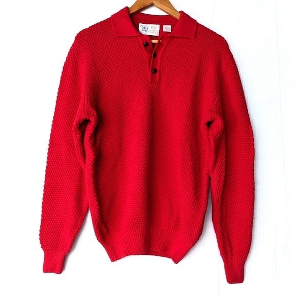 Amazing VINTAGE polo collared red textured knit oversiz