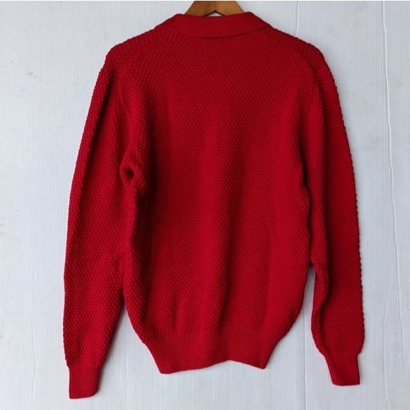 Amazing VINTAGE polo collared red textured knit oversized cozy grandpa sweater GcWxPKOWm no tax
