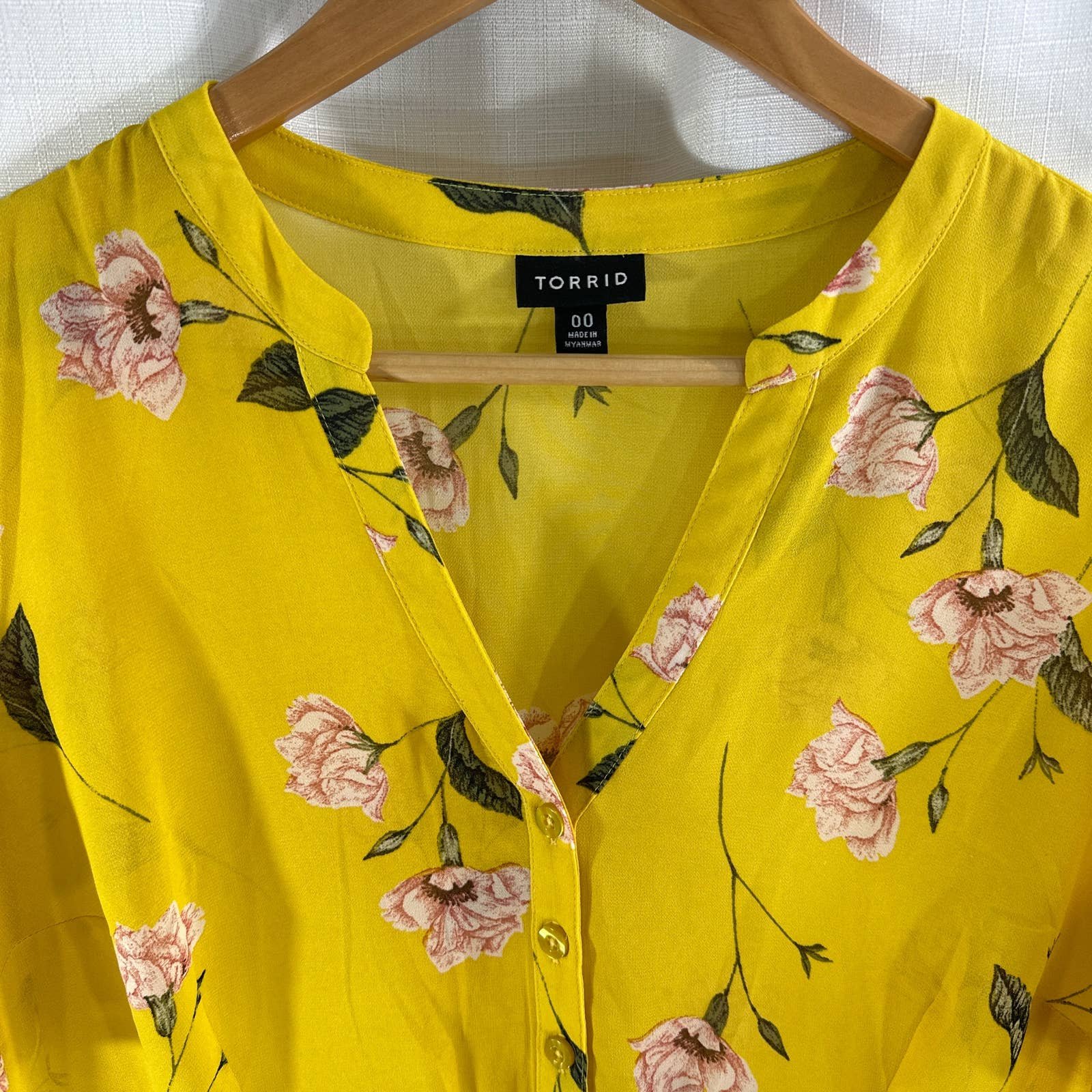 Latest  Torrid Yellow Floral Button Semi Sheer Chiffon Babydoll High Low Tunic Top 0X K6BoDxkaM just for you