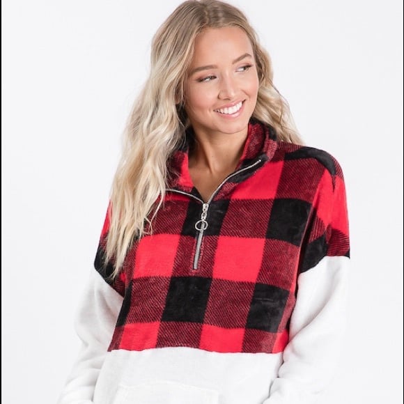 Classic Long Sleeve High Neck Plaid Top Sweater size sm