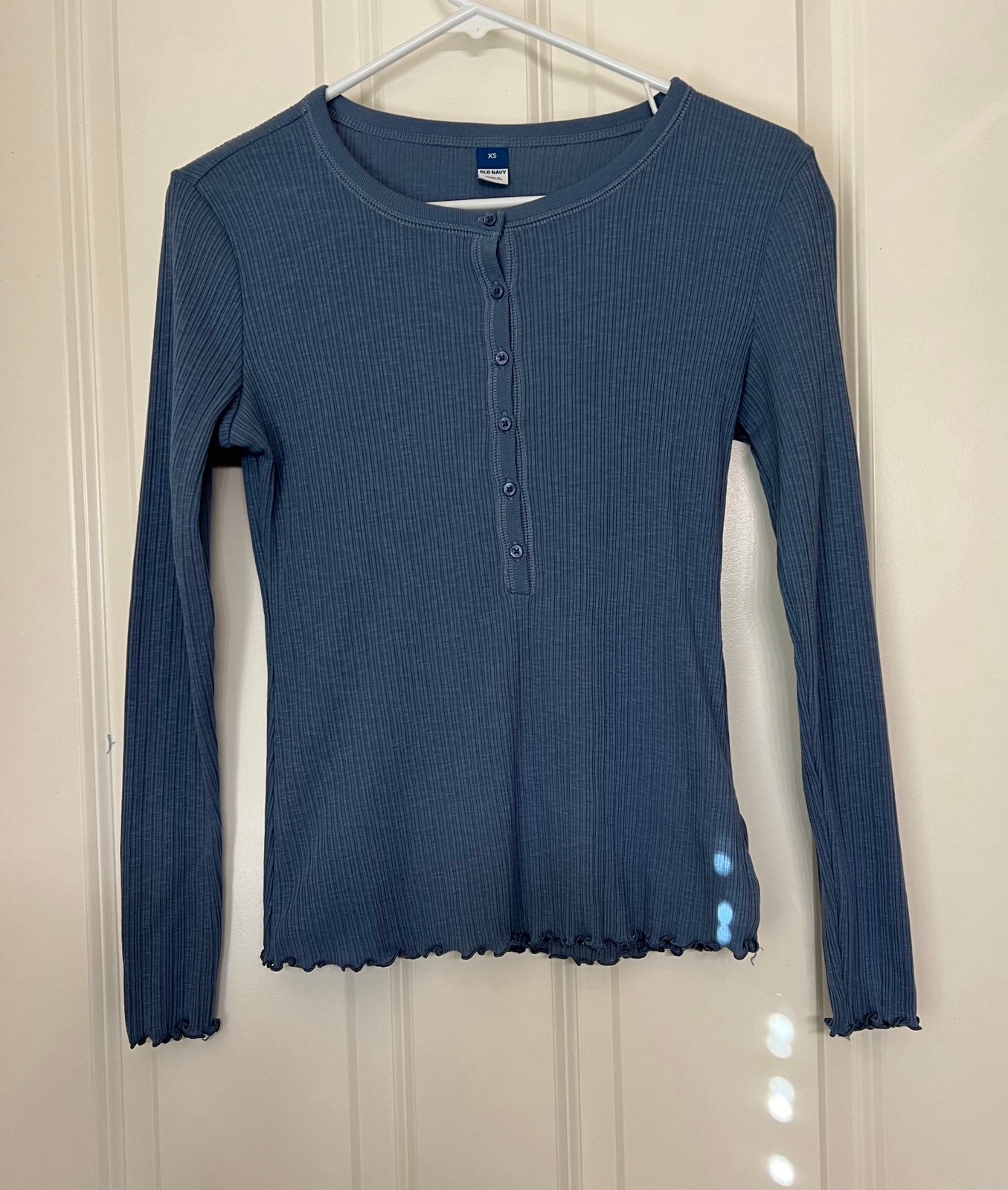 Buy Old Navy Dusty Blue Ribbed Button top with Lettuce Trim - Size XS LaxXNTBYN Store Online