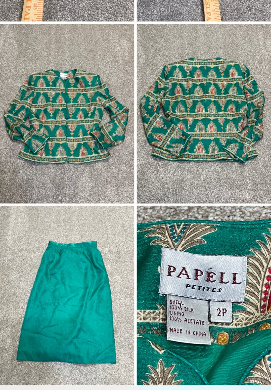 good price Adrianna Papell womens dress suit 2 piece set sz 2P green gold floral silk ncMhrnDhv Outlet Store