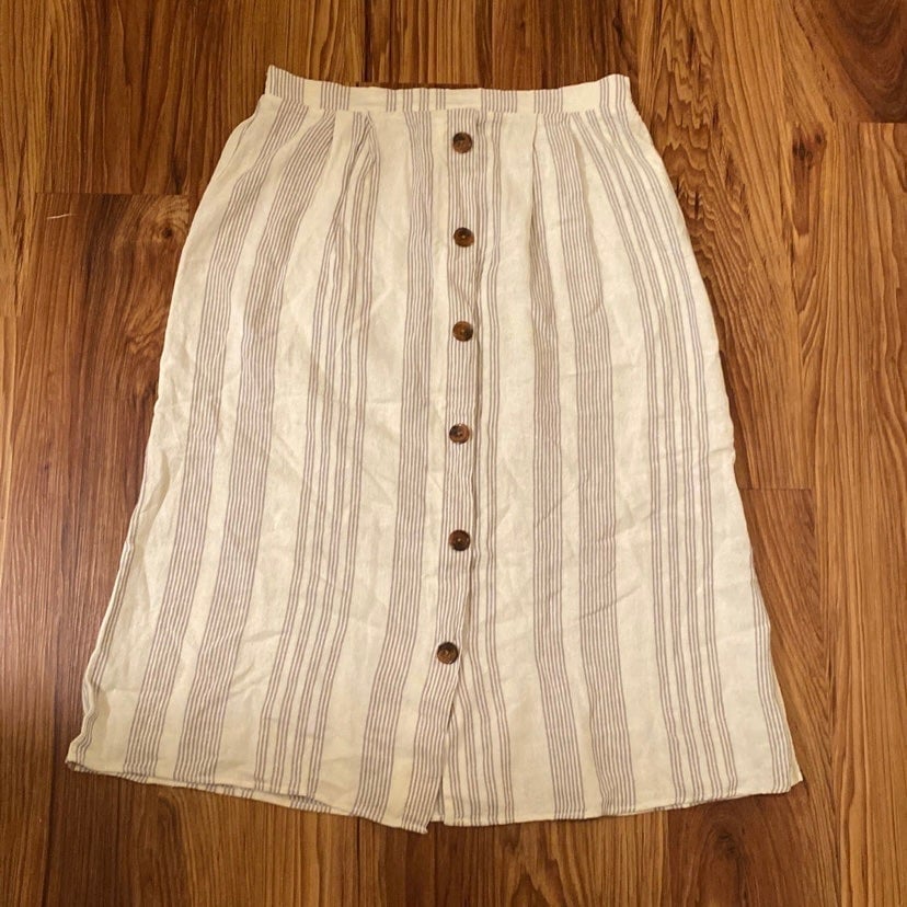 Perfect NWOT Linen Blend Medium Women’s Striped Skirt Gray and Cream ggzh01P9I best sale