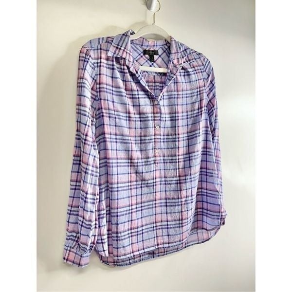 The Best Seller J Crew Gathered Popover Shirt Womens Size 2 Plaid Lilac Long Sleeve 100% Cotton MCCVyIpEM for sale
