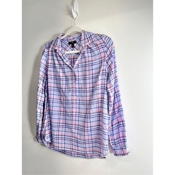The Best Seller J Crew Gathered Popover Shirt Womens Size 2 Plaid Lilac Long Sleeve 100% Cotton MCCVyIpEM for sale