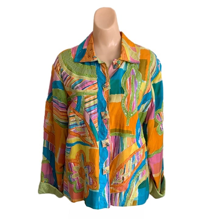 Wholesale price Sandy Starkman Art to Wear Embellished Jacket Size M Boho Ethnic Womens Floral LEata5RO2 Cool