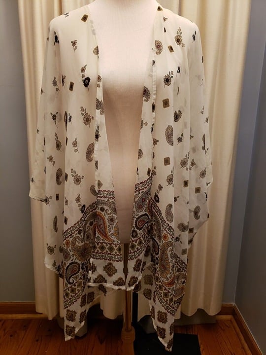 floor price FOREVER 21 Size Small Sheer Kimono Paisley Ivory Open Front Draped I0r8r6ISK for sale