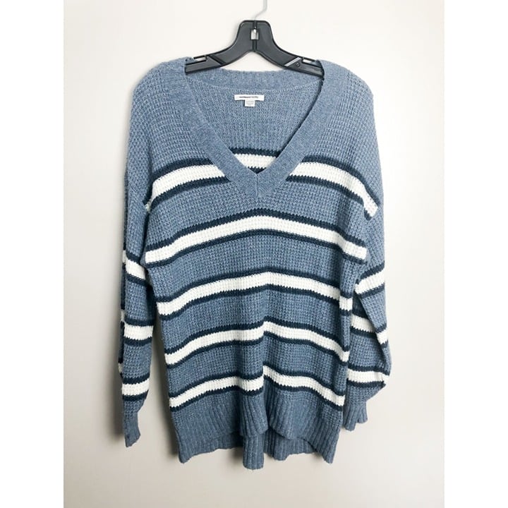 save up to 70% American Eagle Oversized V Neck Striped Sweater Blue White Womens XS iJ3QcvbUZ Cool