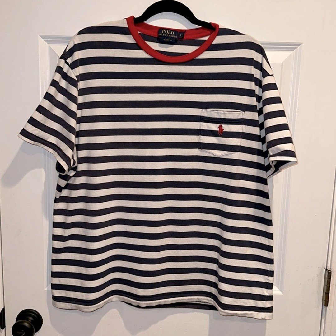 the Lowest price Polo By Ralph Lauren White Blue Red Stripe Classic Fit Tee Size Large jZ0lkq8bg US Outlet