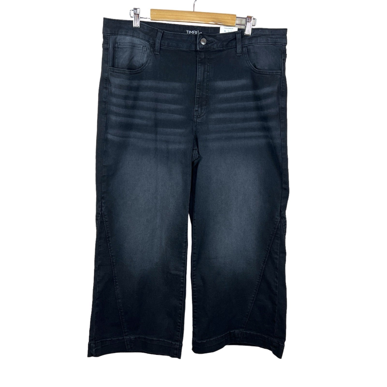 Perfect New Size 18 Grey Black Wide Leg Crop Denim Jean