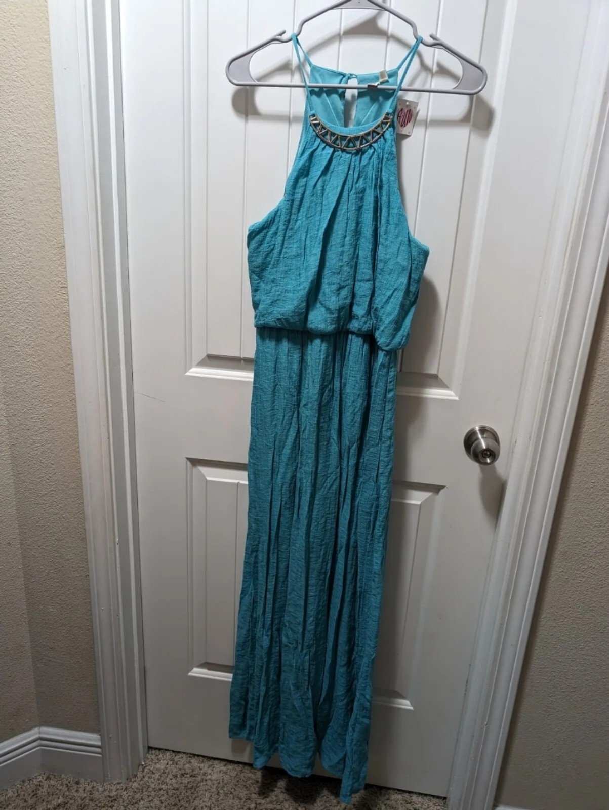 large discount NEW Women´s AUW Teal Maxi Dress With Silver Collar Size Large Ga0mhr9Qq High Quaity