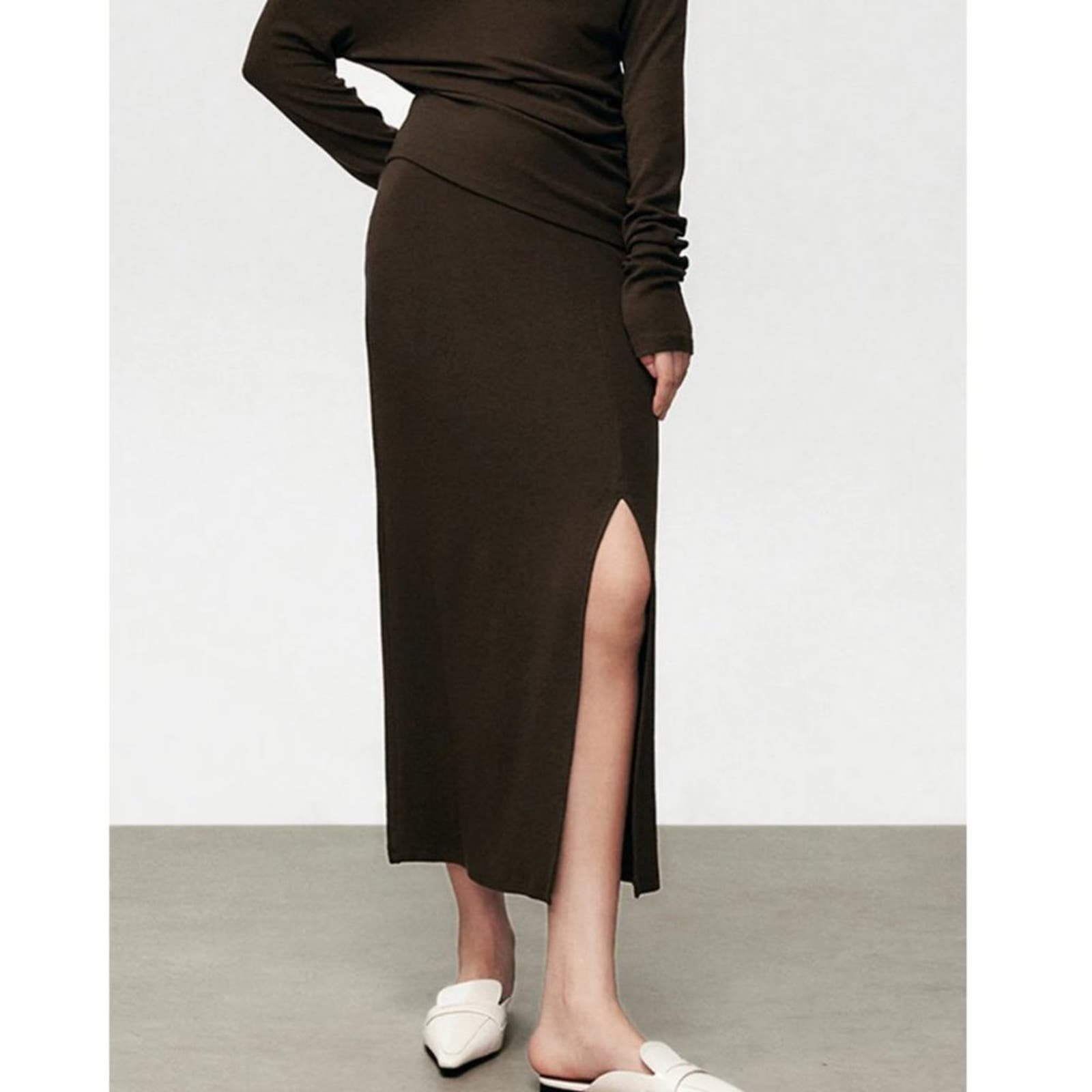 the Lowest price Commense High Waist Brown Midi Slit NW